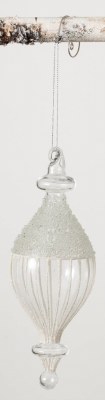 7.5" Clear White Lines Glass Drop Ornament