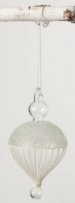 6" Clear White Lines Glass Drop Ornament