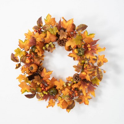 22" Faux Pumpkins and Berries Wreath