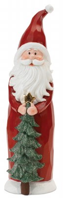 15" Red Polyresin Santa Holding a Tree Down