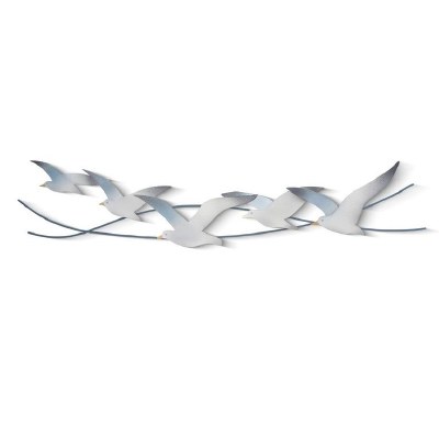 35" Five Seagulls in Flight Coastal Metal Wall Art Plaque