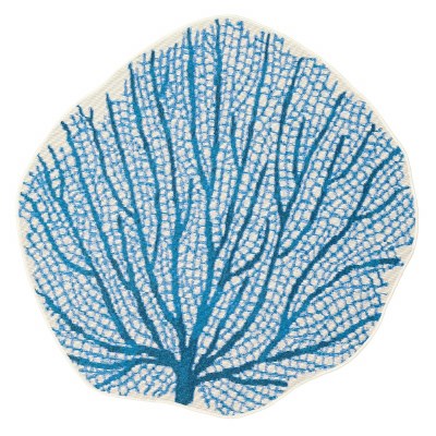 39" Round Navy Coral Fan Indoor/Outdoor Rug