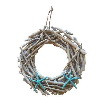 16" Round Driftwood and Blue Starfish Wreath