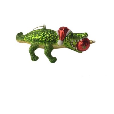 7" Christmas Alligator Glass Ornament