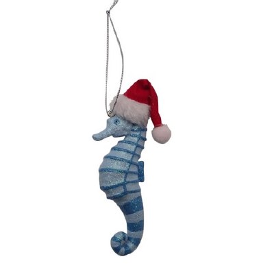 5" Blue Christmas Seahorse Ornament