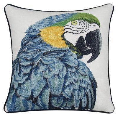 16" Sq Blue Parrot Decorative Pillow