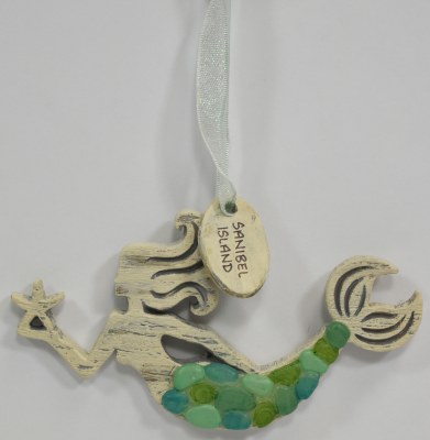 3" Sanibel Island Wood Mermaid Ornament