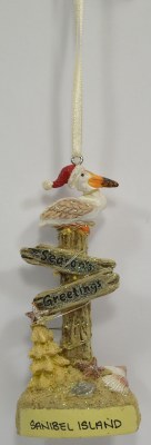 5" Sanibel Island LED Pelican Sitting on a Sign Post Ornament