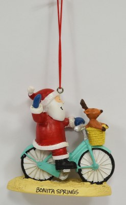 Bonita Springs Santa Riding a Bike Polyresin Ornament