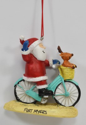 Fort Myers Santa Riding a Bike Polyresin Ornament