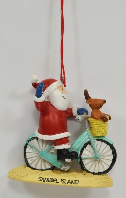 Sanibel Island Santa Riding a Bike Polyresin Ornament