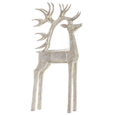 16" Gold and Beige Lines Polyresin Deer Statue