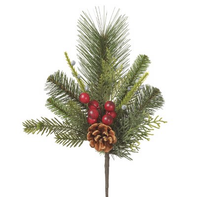 15" Faux Red Berry Pine Spray