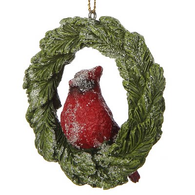 3" Polyresin Cardinal Sitting in a Wreath Ornament
