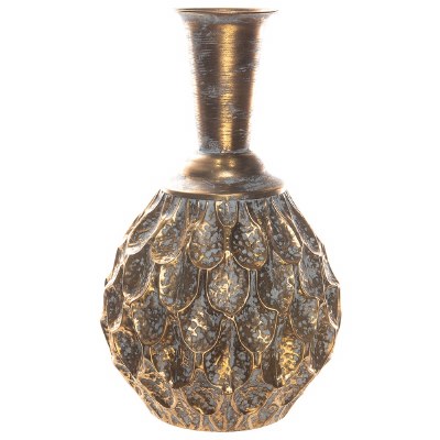 19" Distressed Gold Metal Scales Vase