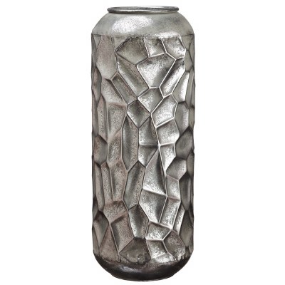 21" Distressed Silver Textured Metal Vase