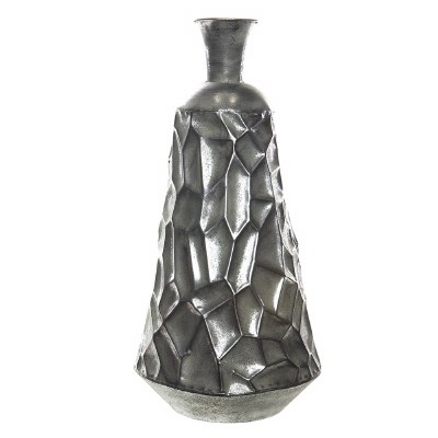21" Distressed Silver Textured Metal Vase