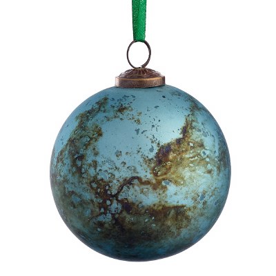 4" Distressed Blue Glass Ball Ornament