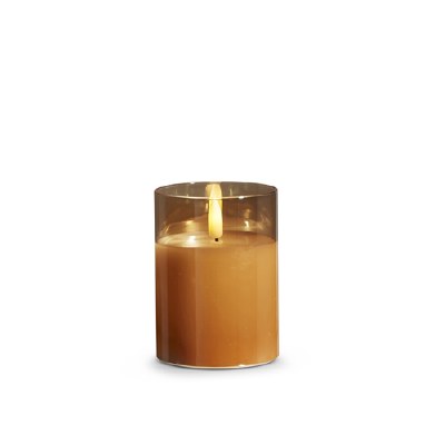 3" x 4" LED Ivory Pillar Candle in Gold Glass
