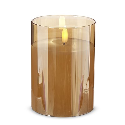 3.5" x 5" LED Ivory Pillar Candle in Gold Glass