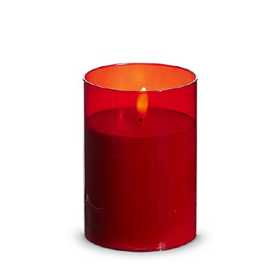3.5" x 5" LED Ivory Pillar Candle in Red Glass