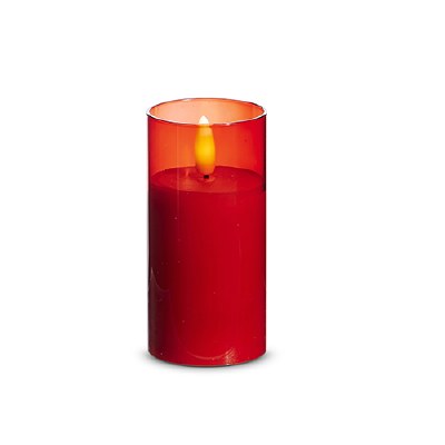 2" x 4" LED Ivory Pillar Candle in Red Glass