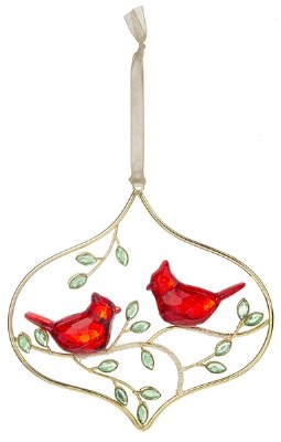 5" Two Acrylic and Metal Cardinal Ornament