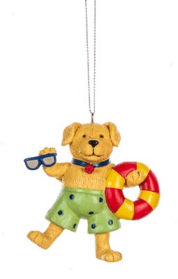 3" Yellow Beach Dog Holding a Floaty Coastal Ornament