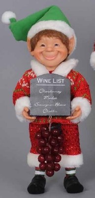 9" Elf Holding a Wine List and Grapes