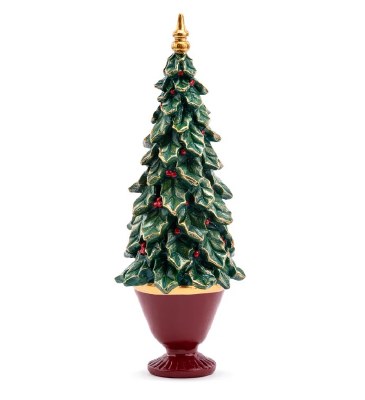 10" Polyresin Green Holly Tree in a Red Pot