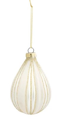 4" White and Gold Glass Teardrop Ornament