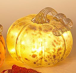 7" LED Light Orange Glass Pumpkin