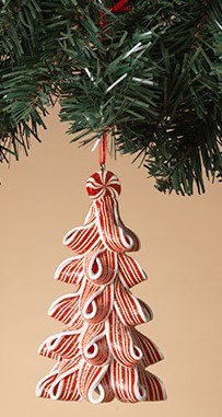 5" Red and White Thin Stripe Candy Cane Tree Ornament