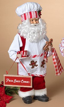 18" Santa Wearing a White Apron Holding a Gingerbread Cookie