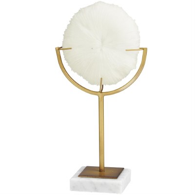 12" Faux White Mushroom Coral on a Gold Stand