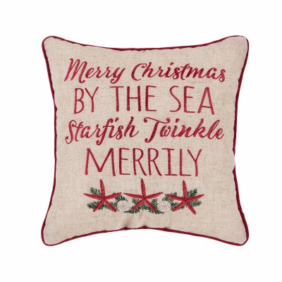 16" Sq Starfish Twinkle Decorative Christmas Pillow