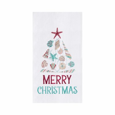 27" x 18" "Merry Christmas" Shell Tree Flour Sack KitchenTowel
