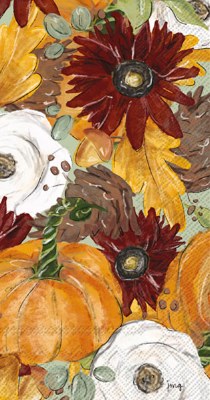 9" x 5" Fall Flowers and Pumpkins Guest Towels