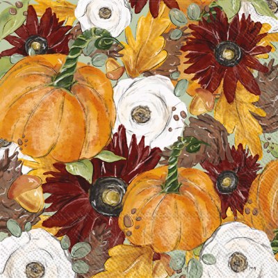 6.5" Square Fall Flowers and Pumpkins Lunch Napkins