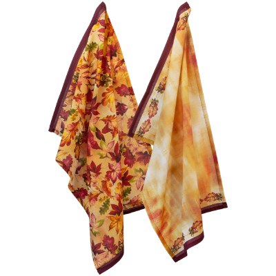 Set of Two 28" x 18" Fall Leaves Kitchen Towels