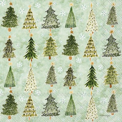 5" Square Tiny Green Trees Beverage Napkins