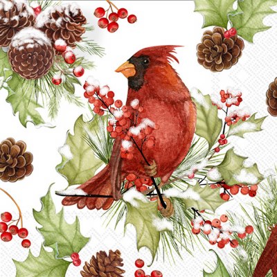 5" Square Cardinal in Holly Beverage Napkins