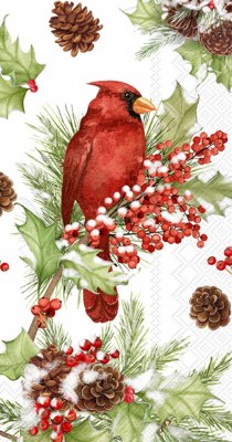 9" x 5" Cardinal in Holly Guest Towels