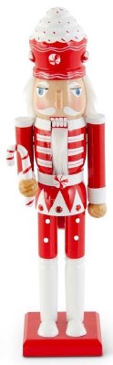 15" Red and White Nutcracker Holding a Candy Cane Statue