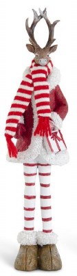 13" Red and White Reindeer Holding a Gift Bag