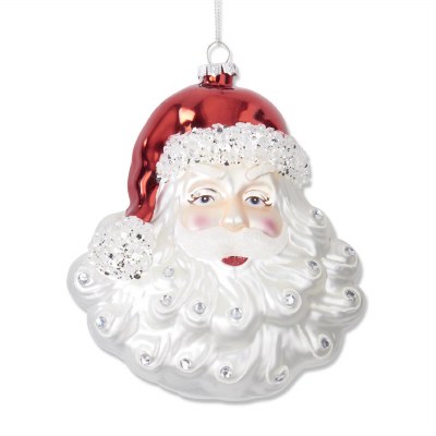 7" Red and White Glass Santa Head Ornament