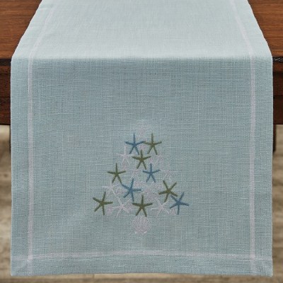 15" x 72" Blue Starfish Christmas Tree Table Runner