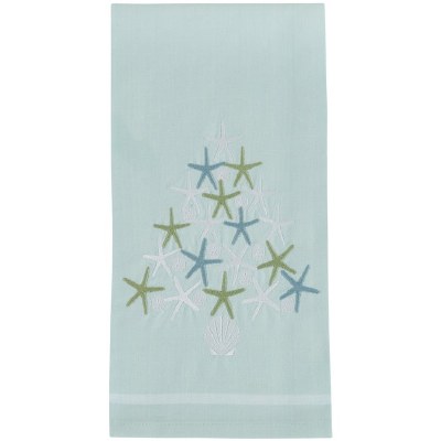 26" x 18" Blue Starfish Christmas Tree Kitchen Towel