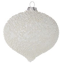 4" White Bead Covered Glass Onion Ornament