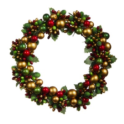 3" Red, Green, and Gold Bead Candle Ring
